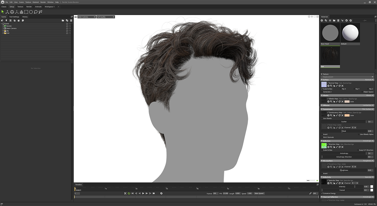 Rendering hair in marmoset